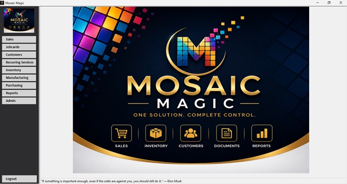 Mosaic Magic main home screen with business modules